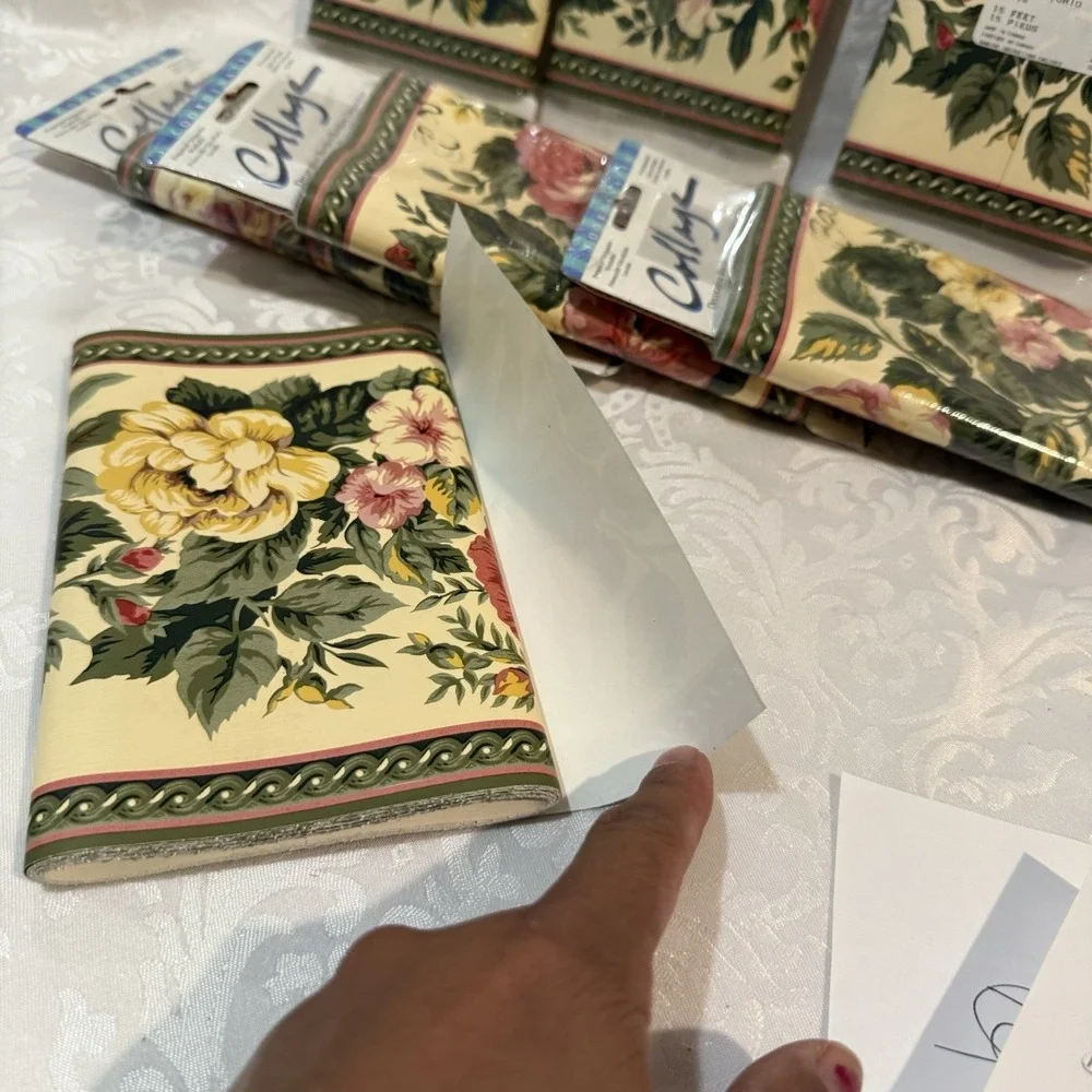 Lot 6 Pink Yellow Roses 634272CD  Prepasted Wallpaper Borden Border New 5 Yards